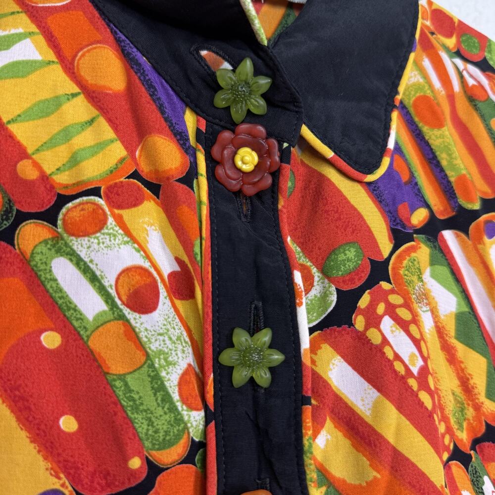 Vintage Platinum By Dorothy Schoelen Set Women 10 Fruit Shirt Wide Leg Pants 90s - Picture 4 of 16
